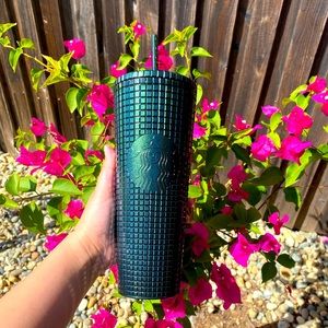 🤍Starbucks🌴Olive Dark Green Disco Grid Venti Tumbler cup